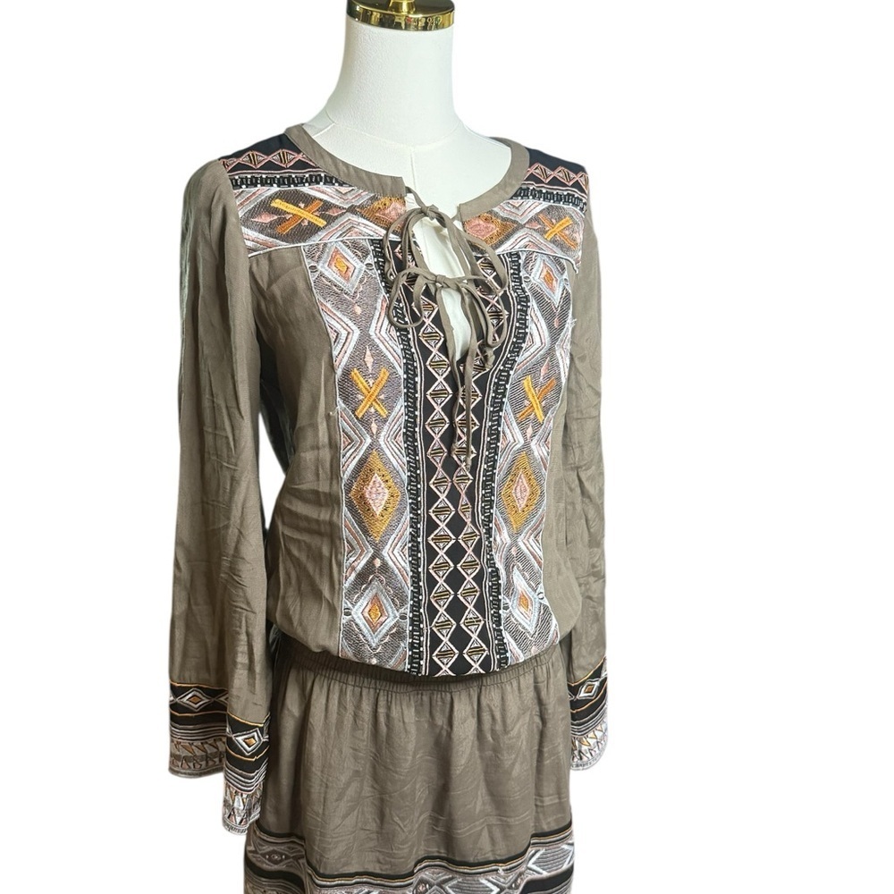 Haley Bob Olive Green Geometric Embroidered Mini Dress Size XS - Picture 5 of 9